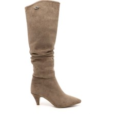 GÖNDERİ Kadın Vizon Süet  Sivri Burun Körüklü İnce Topuklu Çizme