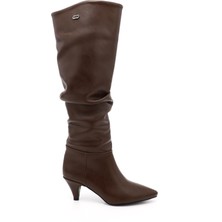 GÖNDERİ Kadın Kahverengi  Sivri Burun Körüklü İnce Topuklu Çizme