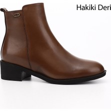Gönderi(r) Kadın Taba Antik Fermuarlı Kalın Topuklu Hakiki Deri Bot