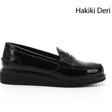 Gönderi(r) Kadın Siyah Rugan Dolgu Taban Hakiki Deri Loafer Ayakkabı
