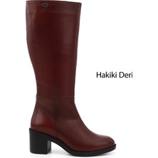 Gönderi(r) Kadın Bordo Fermuarlı Kalın Topuklu Hakiki Deri Çizme
