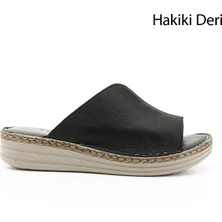 Gönderi(r) Kadın Siyah Dolgu Topuk Hakiki Deri Comfort Terlik