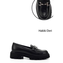 Gönderi(r) Kadın Siyah Kalın Topuklu Tokalı Hakiki Deri Loafer Ayakkabı