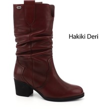 Gönderi(r) Kadın Bordo Antik Kalın Topuklu Körüklü Hakiki Deri Çizme