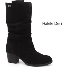 Gönderi(r) Kadın Siyah Süet Kalın Topuklu Körüklü Hakiki Deri Çizme