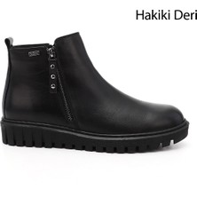 Gönderi(r) Kadın Siyah  Çift Fermuarlı Termo Taban Hakiki Deri Bot