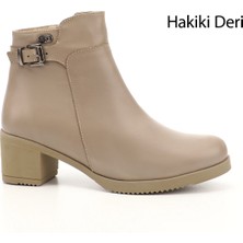 Gönderi(r) Kadın Bej Fermuarlı Kalın Topuklu Hakiki Deri Bot
