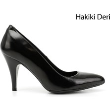 Gönderi(r) Kadın Siyah - Rugan  Sivri Burun İnce Topuklu Hakiki Deri Stiletto
