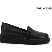 Gönderi(r) Kadın Siyah Dolgu Taban Hakiki Deri Ayakkabı