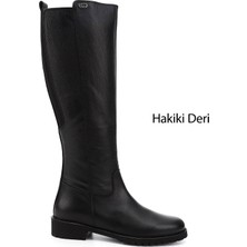 Gönderi(r) Kadın Siyah Floter Fermuarlı Kauçuk Taban Hakiki Deri Çizme