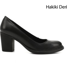 Gönderi® Kadın Siyah Orta Kalın Topuklu Hakiki Deri Ayakkabı
