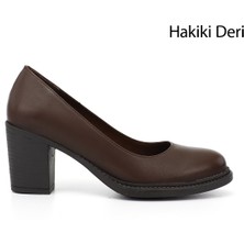 Gönderi(r) Kadın Kahve Antik Orta Kalın Topuklu Hakiki Deri Ayakkabı