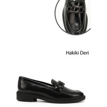 Gönderi(r) Kadın Siyah Rugan Tokalı Hakiki Deri Loafer Ayakkabı