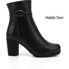 Gönderi(r) Kadın Siyah Fermuarlı Kalın Topuklu Hakiki Deri Bot
