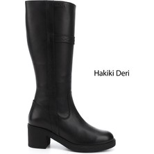 Gönderi(r) Kadın Siyah Fermuarlı Kalın Topuklu Hakiki Deri Çizme