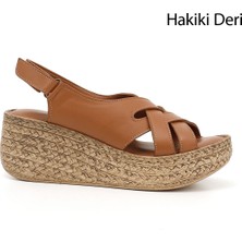 Gönderi(r) Kadın Taba Antik  Cırt Bantlı Dolgu Topuk Hakiki Deri Sandalet