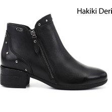 Gönderi® Kadın Siyah Fermuarlı Kalın Topuklu Hakiki Deri Bot