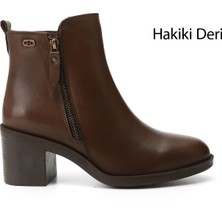 Gönderi(r) Kadın Kahverengi  Fermuarlı Kalın Topuklu Hakiki Deri Bot
