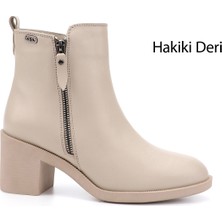 Gönderi(r) Kadın Bej Fermuarlı Kalın Topuklu Hakiki Deri Bot