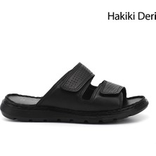 Gönderi(r) Erkek Siyah  Çift Cırtlı Hakiki Deri Comfort Terlik