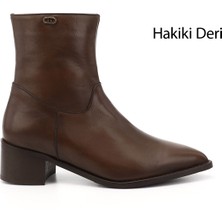 Gönderi(r) Kadın Kahverengi Fermuarlı Sivri Burun Hakiki Deri Bot