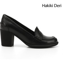 Gönderi(r) Kadın Siyah Orta Kalın Topuklu Hakiki Deri Ayakkabı