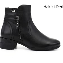 Gönderi(r) Kadın Siyah  Fermuarlı Kalın Topuklu Hakiki Deri Bot