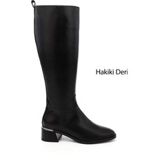 Gönderi(r) Kadın Siyah  Platinum Fermuarlı Kalın Topuklu Hakiki Deri Çizme