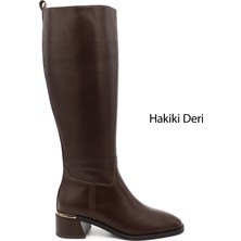 Gönderi(r) Kadın Kahverengi  Platinum Fermuarlı Kalın Topuklu Hakiki Deri Çizme