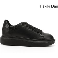 Gönderi(r) Kadın Kömür Bağcıklı Dolgu Taban Hakiki Deri Sneaker