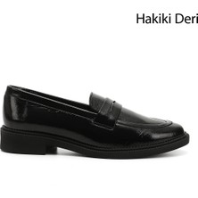 Gönderi(r) Kadın Siyah Rugan Hakiki Deri Loafer Ayakkabı