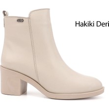 Gönderi(r) Kadın Bej Fermuarlı Kalın Topuklu Hakiki Deri Bot