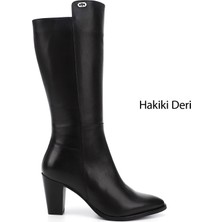 Gönderi(r) Kadın Siyah Sivri Burun Kalın Topuklu Hakiki Deri Çizme