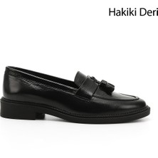 Gönderi(r) Kadın Siyah - Rugan  Hakiki Deri Püsküllü Loafer Ayakkabı