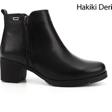 Gönderi(r) Kadın Siyah Floter  Fermuarlı Kalın Topuklu Hakiki Deri Bot