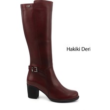 Gönderi(r) Kadın Antik Bordo  Fermuarlı Kalın Topuklu Hakiki Deri Çizme