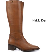 Gönderi(r) Kadın Taba Sivri Burun Kalın Topuklu Hakiki Deri Çizme