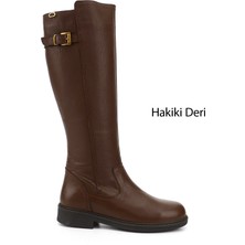 Gönderi(r) Kadın Kahve Floter Fermuarlı Kauçuk Taban Hakiki Deri Çizme