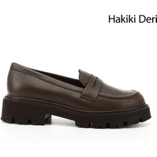 Gönderi(r) Kadın Kahve  Kalın Topuklu Hakiki Deri Loafer Ayakkabı