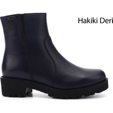 Gönderi(r) Kadın Lacivert  Fermuarlı Kalın Topuklu Hakiki Deri Bot