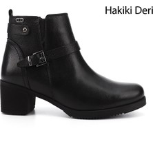 Gönderi(r) Kadın Siyah Floter  Fermuarlı Kalın Topuklu Hakiki Deri Bot