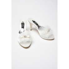 Gc Terlik Kadın Ekru Gelin Çeyiz Terliği Suni Deri Yüksek Topuk Konforlu Kullanım İçin