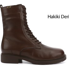 Gönderi(r) Kadın Kahve  Fermuarlı Hakiki Deri Postal Bot