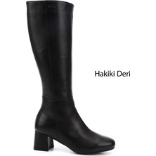 Gönderi(r) Kadın Siyah Hakiki Deri Topuklu Çizme Fermuarlı Şık Tasarım ve Konfor Özelliği