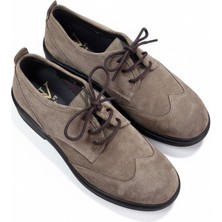 Ne&Ve Shoes Vizon Süet Hakiki Deri Bağcıklı Kadın Casual Ayakkabı