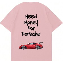 Mad&Calf Unisex Need Money Porsche Baskılı Bisiklet Yaka Oversize Tshirt