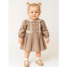  coco land dantel yaka süs düğmeli pileli 6-18 ay elbise - bej