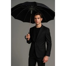 Macerati Kaliteli Siyah Kırılmaz Şemsiye Ahşap Sap 12 Telli Umbrella