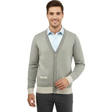 Çizgi Triko Erkek Düğmeli Hırka Cepli Çelik Örgü Klasik Kalıp 5208M BGL-ST04965