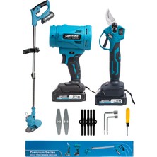 Kimmeer Plus Kimmee Plus 3'lü Set Dal Budama Makası Çim Biçme ve Yaprak Üfleme – 3 Batarya| 21V